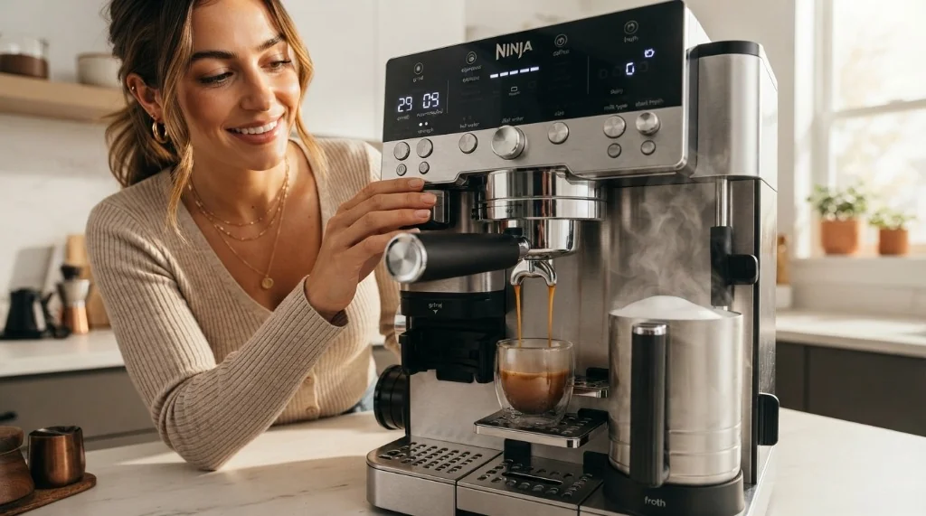 Macchina da caffe Ninja Luxe Cafe Premier con display digitale, portafiltro e montalatte automatico