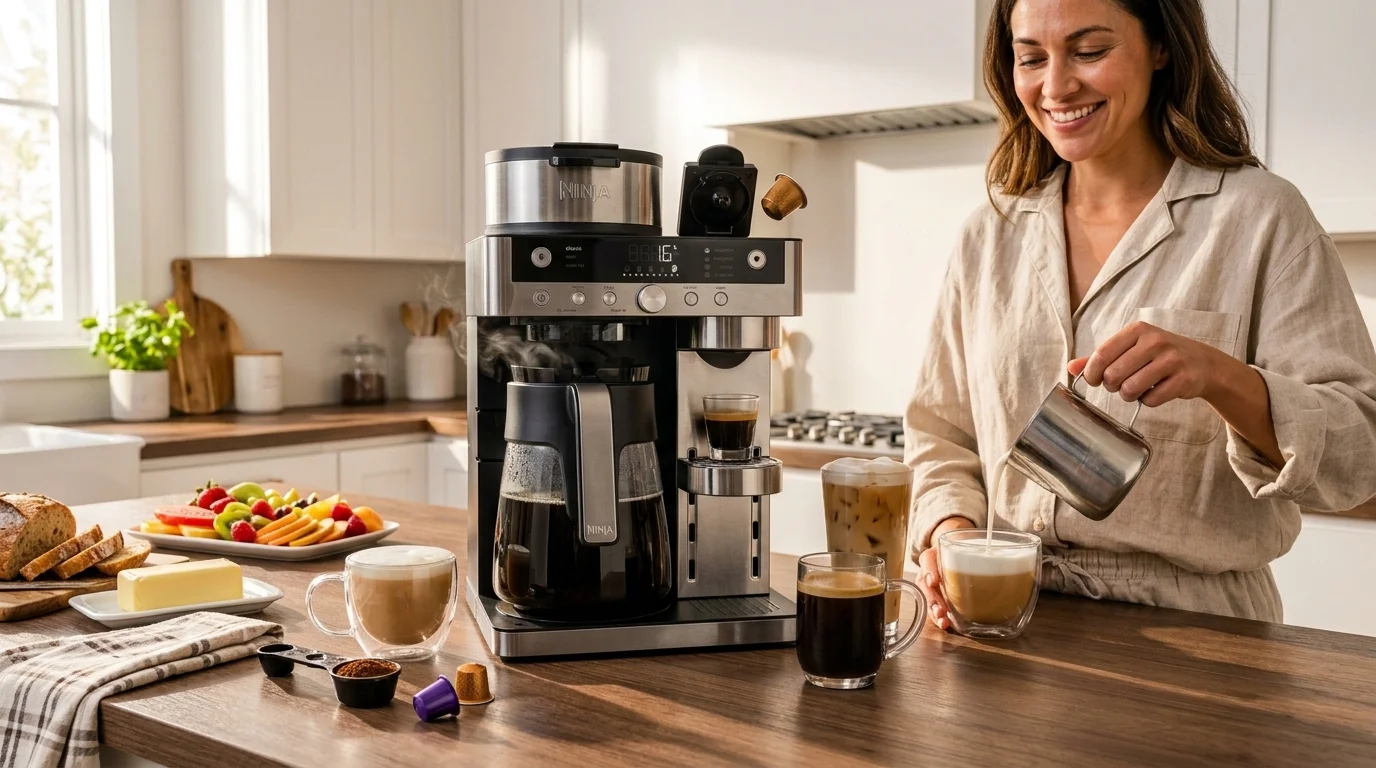 Macchina da caffe Ninja Prestige 2 in 1 con caraffa filtro — Montalatte a scomparsa per schiuma da barista