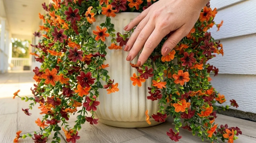 Mazzi di fiori artificiali e crisantemi INQCMY per esterno nei toni caldi dell autunno