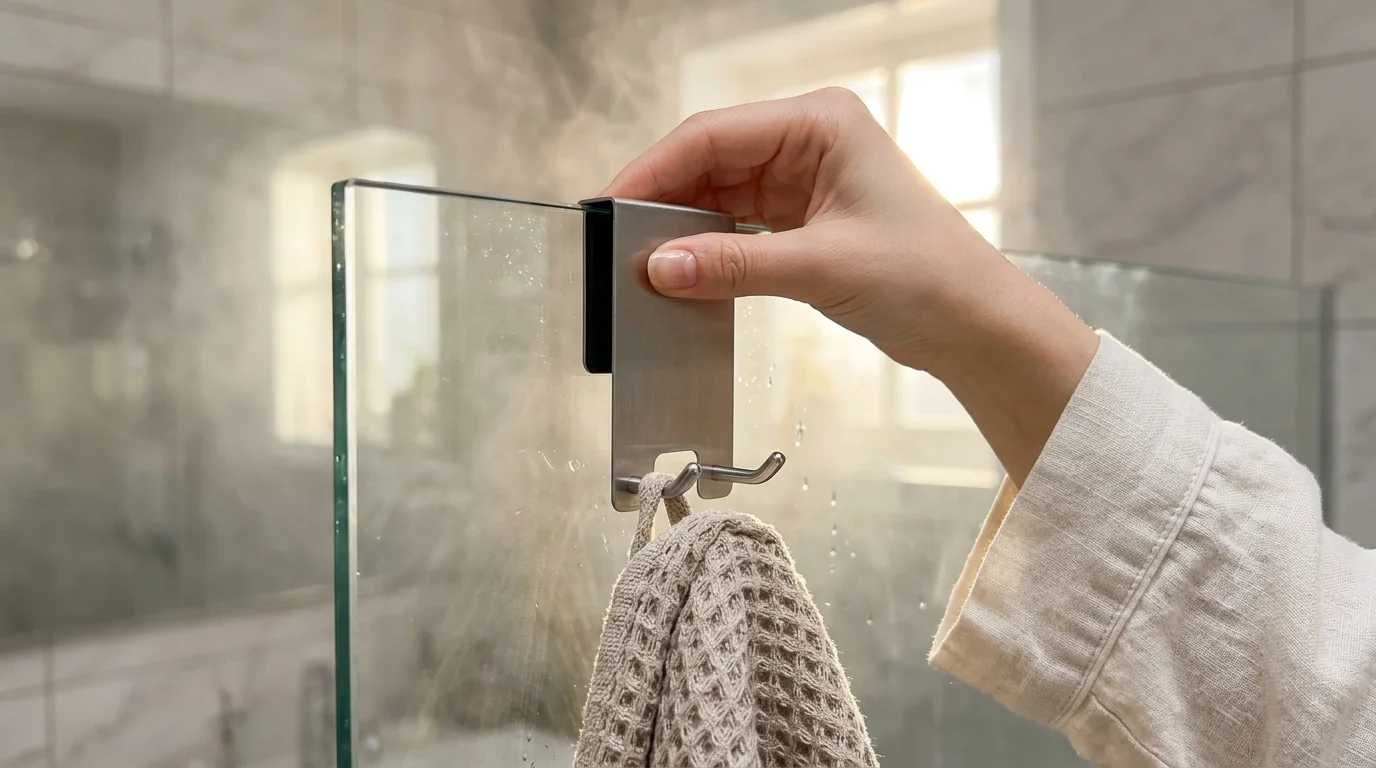 Gancio per parete doccia in cristallo Kegii in acciaio inox satinato con cuscinetto antigraffio